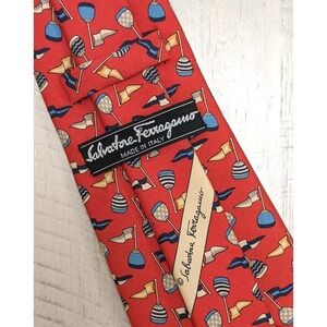 Salvatore Ferragamo Tie Necktie Flag Buoy Red Silk Vintage Marine Nautical